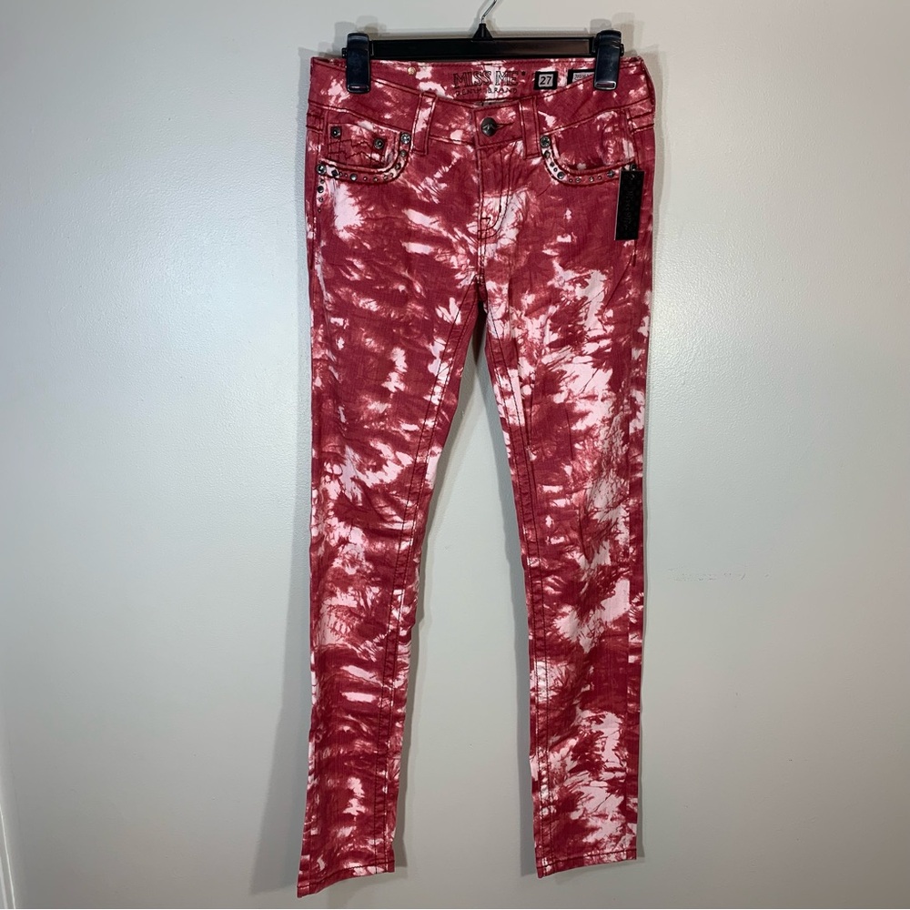 Miss Me Red Tie Dye Pants, Size 27 Skinny